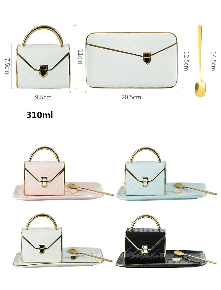 Handbag-Shaped Creative Mug With Saucer & Spoon Nordic Ceramic Milk Tea  Office Cups Drinkware  Coffee Cup Sets Gift