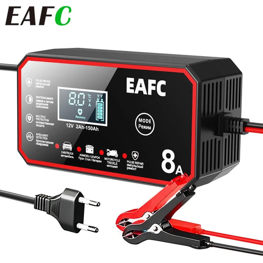 12V 8A Smart Car Battery Charger Automatic Start Fast Charger Pulse Repair Motorcycle Truck Battery Charger GEL Lead Acid