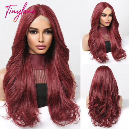 Long Wavy Transparent Lace Front Synthetic Wigs Brown Golden Ombre Lace Frontal Wig for Black Women Natural Cosplay Closure Hair