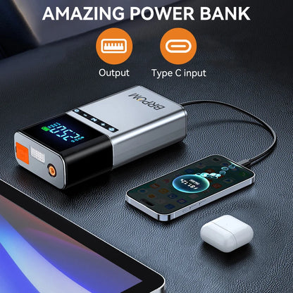 BRPOM Portable Car Starter with Air Compressor Tire Inflat Starter 8000mAh Car Battery Starter Box Car Battery Jumper Starter