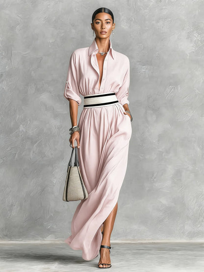New Patchwork Fashion Dress Turn-down Collar 2026 Spring Summer Office Ladies Button Female Women Casual Loose Female Dress S209