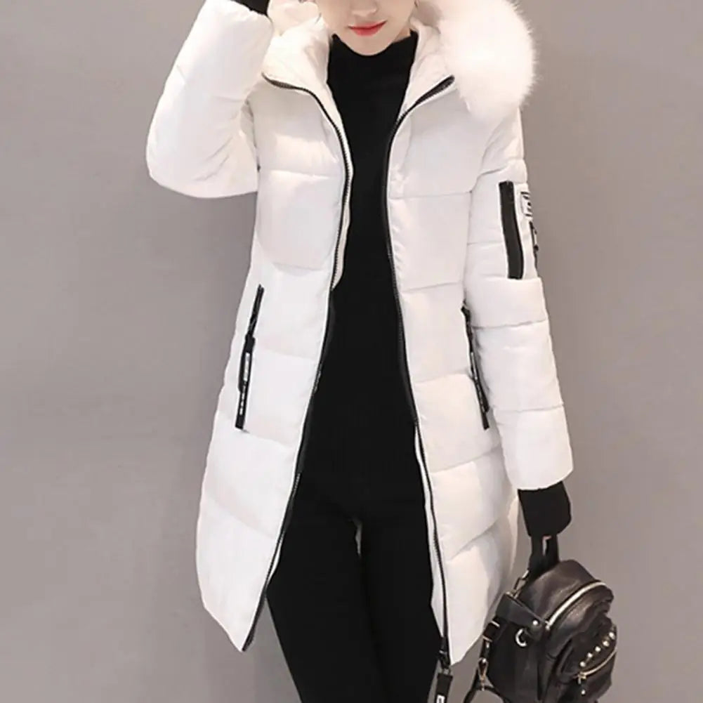 2025 Women Winter Cotton Coat Thickened Padded Stuffed Hooded Mid Length Warm Winter Coat Solid Color Slim Fit Lady Down Coat