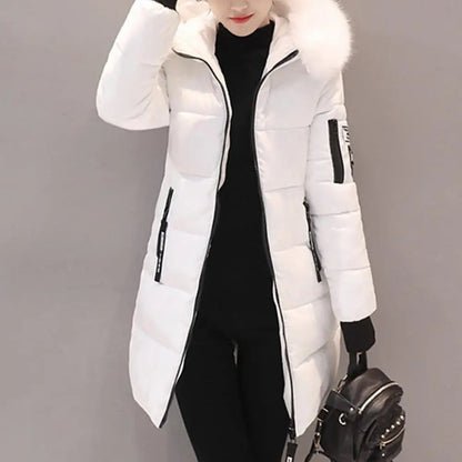 2025 Women Winter Cotton Coat Thickened Padded Stuffed Hooded Mid Length Warm Winter Coat Solid Color Slim Fit Lady Down Coat