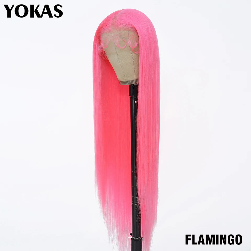 40 Inch Synthetic Lace Frontal Wigs For Women 13x6 Lace Front Wigs With High Temperature Fiber HD Lace Pink Blonde Straight Hair