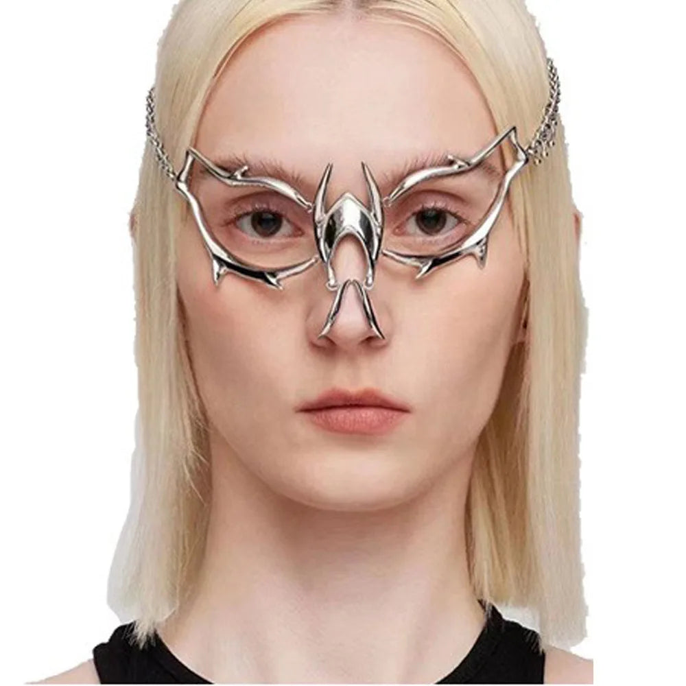 Punk Alien Decent Nose Mechanical Mask Cosplay Chin Gothic Masks Metal Face Wearing Halloween Masquerade Party Accessories