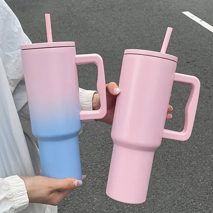 1.2L/40oz Large Capacity Stainless Steel Double-Wall Vacuum Insulated Tumbler with Straw & Wide Handle ,Reusable Water Bottle