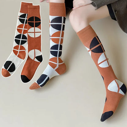 Socks Women's High Tube Calf Knee-length Socks Retro Illustration Art Abstract Street Autumn and Winter Cotton Socks High Sock