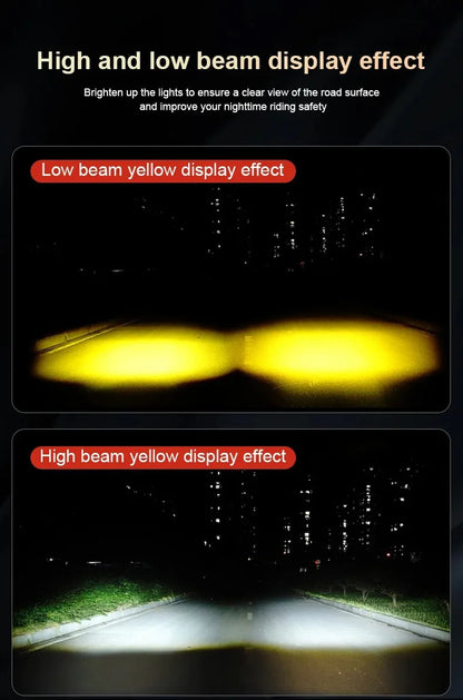 Universal Motorcycle LED Headlight Projector Lens Dual Color ATV Scooter Driving Lamp Fog Light Auxiliary Spotlight Lamp