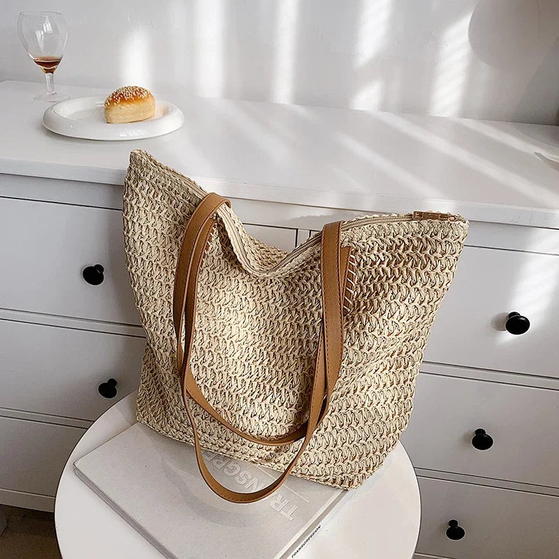 Hand-woven Women's Shoulder Handbag Bohemian Fashion Straw Beach Tote Bag Travel Shopper Weaving Shopping Bags