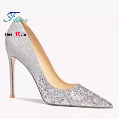 Champagne Color  High Heels 10cm 8cm 6cm Women's Shoes Thin Heels Pointed Head Ladies Pumps Shallow Mouth Stiletto Party Shoes
