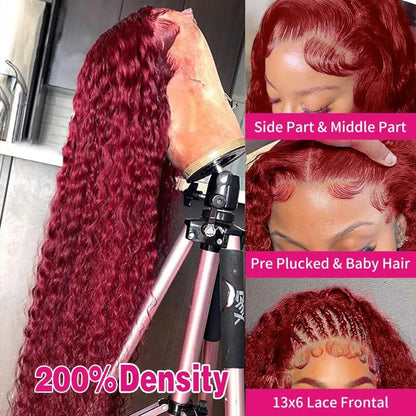 Burgundy 30Inch Deep Wave 99J Lace Front Wigs Human Hair Wigs 13x4 HD Lace Front Wigs Human Hair Pre Plucked Burgundy Wig