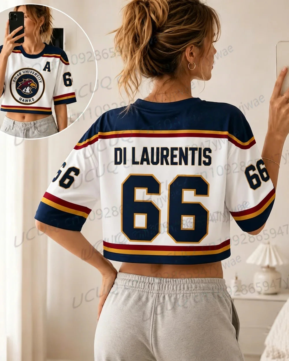 Summer Women's Off Campus Briar University Graham 44 DI LAURENTIS 66 Crop Top Football Jersey Short Sleeve Crop T-shirt Tops
