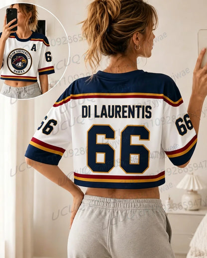 Summer Women's Off Campus Briar University Graham 44 DI LAURENTIS 66 Crop Top Football Jersey Short Sleeve Crop T-shirt Tops