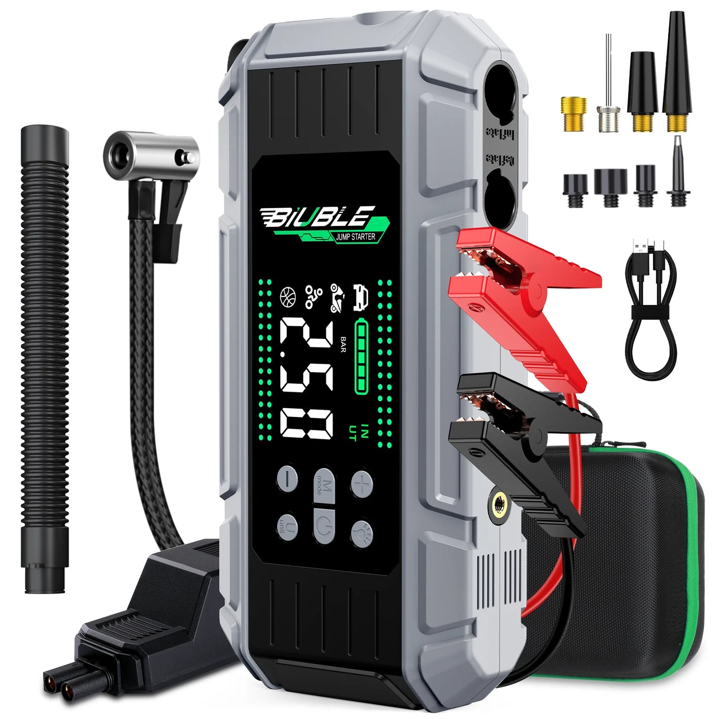 Car Jump Starter Pump Air Compressor Starting Device Booster Power Bank 12V Digital Tire Inflator 150PSI