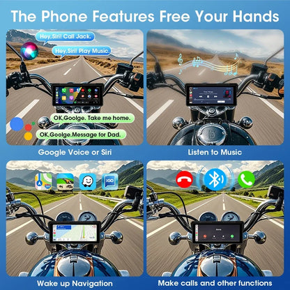 8.1 inch Motorcycle GPS Navigation Wireless Carplay Android Auto IPX7 Waterproof Display Drive Recorder Support 4K+1080P Dual BT