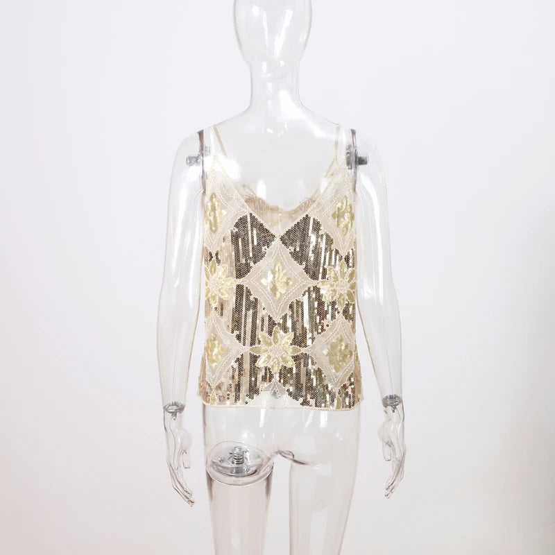 Sexy Sequins Beaded Camisoles Women Glitter Sleeveless Backless Pleated Sling Crop Tops 2026 Spring Summer Club Party Tank Lady