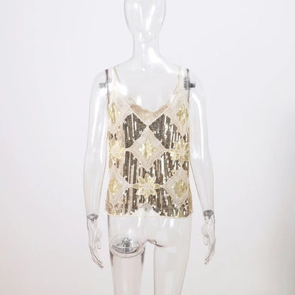 Sexy Sequins Beaded Camisoles Women Glitter Sleeveless Backless Pleated Sling Crop Tops 2026 Spring Summer Club Party Tank Lady