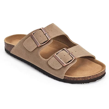 Crestar Women's Suede Clogs Lady Fashion Buckle Leather Mules Comfort Cork Footbed Potato Shoes with Arch Support Beach Sandal