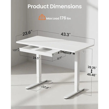 44 Adjustable Height Standing Desk with Storage, 4 Memory Settings, White for Home Office & Computer Work