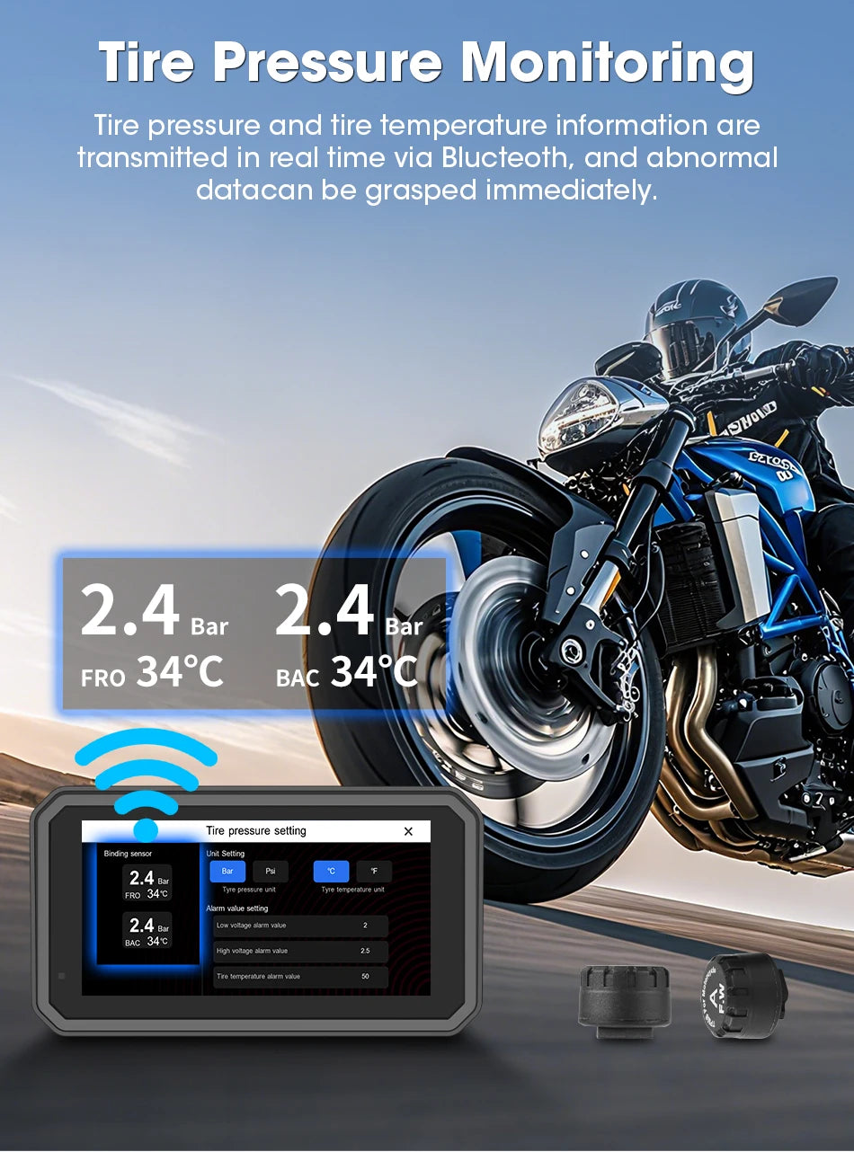 6.25 Inch Portable Quick Disassembly Motorcycle Carplay Android Auto GPS for Moto Navigation IP67 Waterproof IPS Display TPMS
