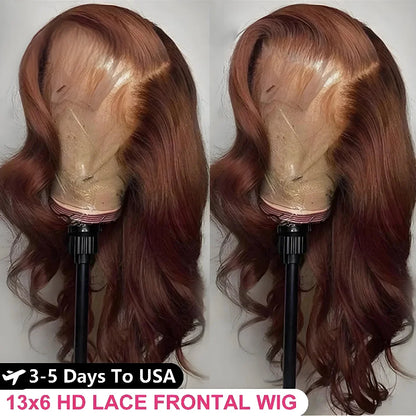 Brazilian Body Wave 250% 13x6/13x4 Frontal Dark Chocolate Brown HD Lace Wig Hair Colored 4x4 Closure Human Hair Wigs Wear To Go