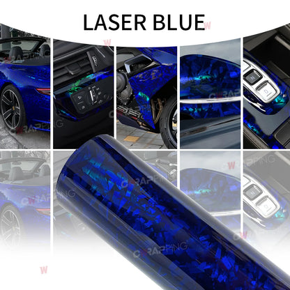 145cmx200cm Laser Carbon Fiber Wrap Self-adhesive Film Door Roof Hood Blue Vinyl Paper for Car Accessory Car Wrapping Stickers