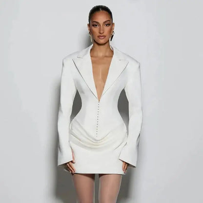 Avrilyaan Casual Pleated Sexy Dress Women 2025 Elegant Party Dress Blazer Long Sleeves Bodycon Mini Autumn Winter Dress Vestidos