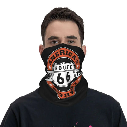 Custom Travel Motorcycle Ride Route 66 Bandana Winter Neck Warmer Windproof Wrap Face Scarf for Hiking Highways Gaiter Headband