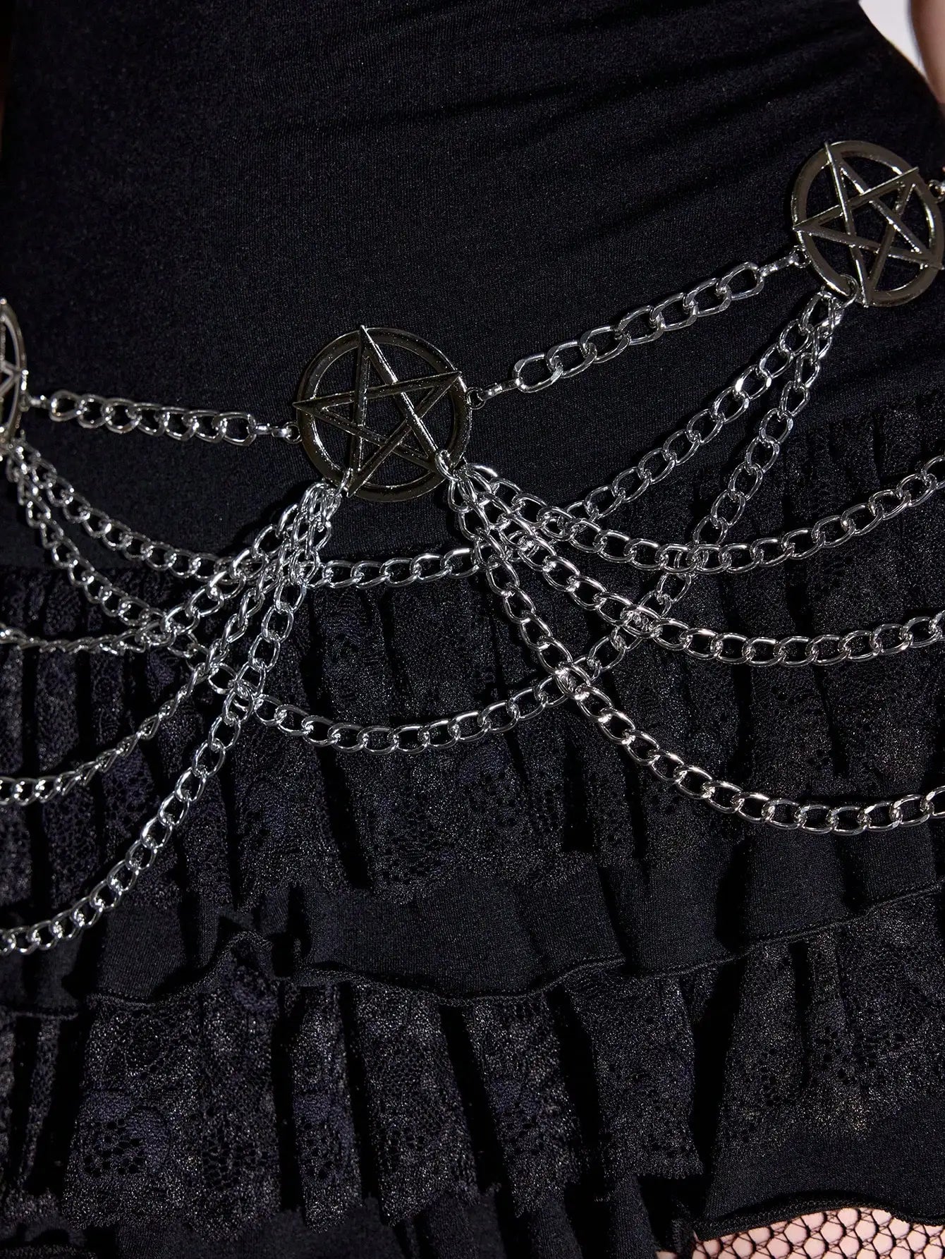 HERSHINE Women's Fashion Silver Hollowed-out Five-pointed Star Waist Chain, Y2K Gothic Punk Rock Hip Hop Accessory，spring，summer