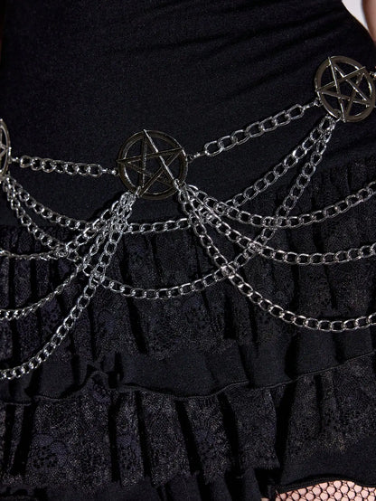 HERSHINE Women's Fashion Silver Hollowed-out Five-pointed Star Waist Chain, Y2K Gothic Punk Rock Hip Hop Accessory，spring，summer