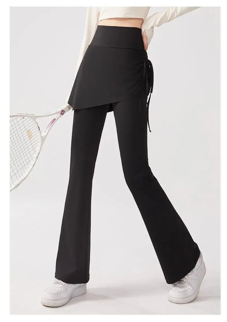 Women's Flare Pants with Skirt Overlay - High Waist Casual Bootcut Leggings