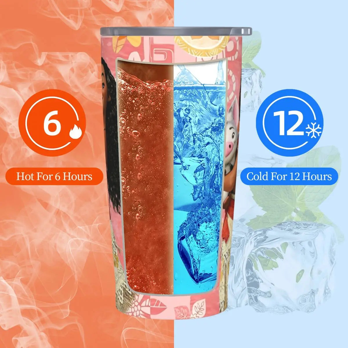 Moana and Pua Cartoon Movie Insulated Tumbler with Straws Stainless Steel Coffee Mugs Double Wall Car Bottle Cups 20oz