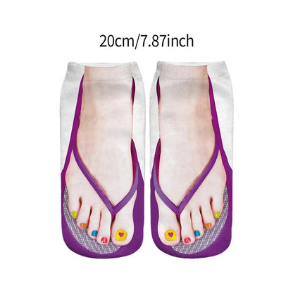 1 Pair 3D Printing Pattern Flip Flop Socks Funny Socks for Women Flip-flop Ankle Socks Low Cut Floor Socks Hosiery Novelty Gifts