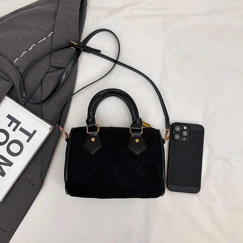 Vintage Brown PU Leather Boston Bag Women's Lightweight Small Crossbody Bag Luxury Designer Handbag Shoulder Bags for Phone