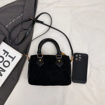 Vintage Brown PU Leather Boston Bag Women's Lightweight Small Crossbody Bag Luxury Designer Handbag Shoulder Bags for Phone
