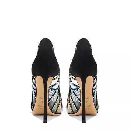 Black Design Sense Niche Transparent Multicolored Rhinestone 2026 New Pointed Toe Stiletto High-heeled Shoes for Women