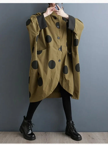 Oversized Polka Dot Trench Coat Women Vintage Autumn Loose Ladies Outwear Casual Trench Coats Fashion Woman Long Jacket Coat
