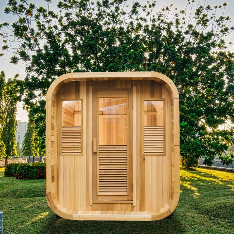 Customizable 6 Person Outdoor Sauna with Hot Tub Canadian Hemlock Wood Traditional Steam Sauna with Jacuzzi for Resort