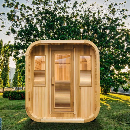 Customizable 6 Person Outdoor Sauna with Hot Tub Canadian Hemlock Wood Traditional Steam Sauna with Jacuzzi for Resort