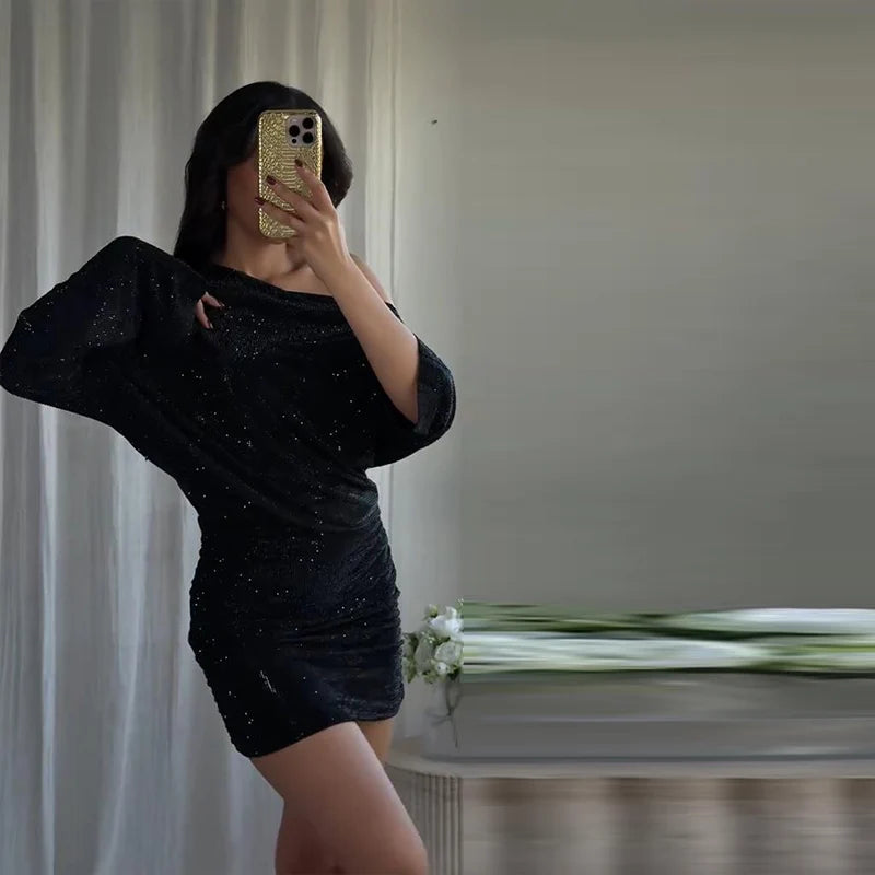 Chic Sequin V-neck Dress Women Sexy Sleeveless Pleated Waist-cinched Empire Dresses Elegant Party Spring New Lady Gown 2026
