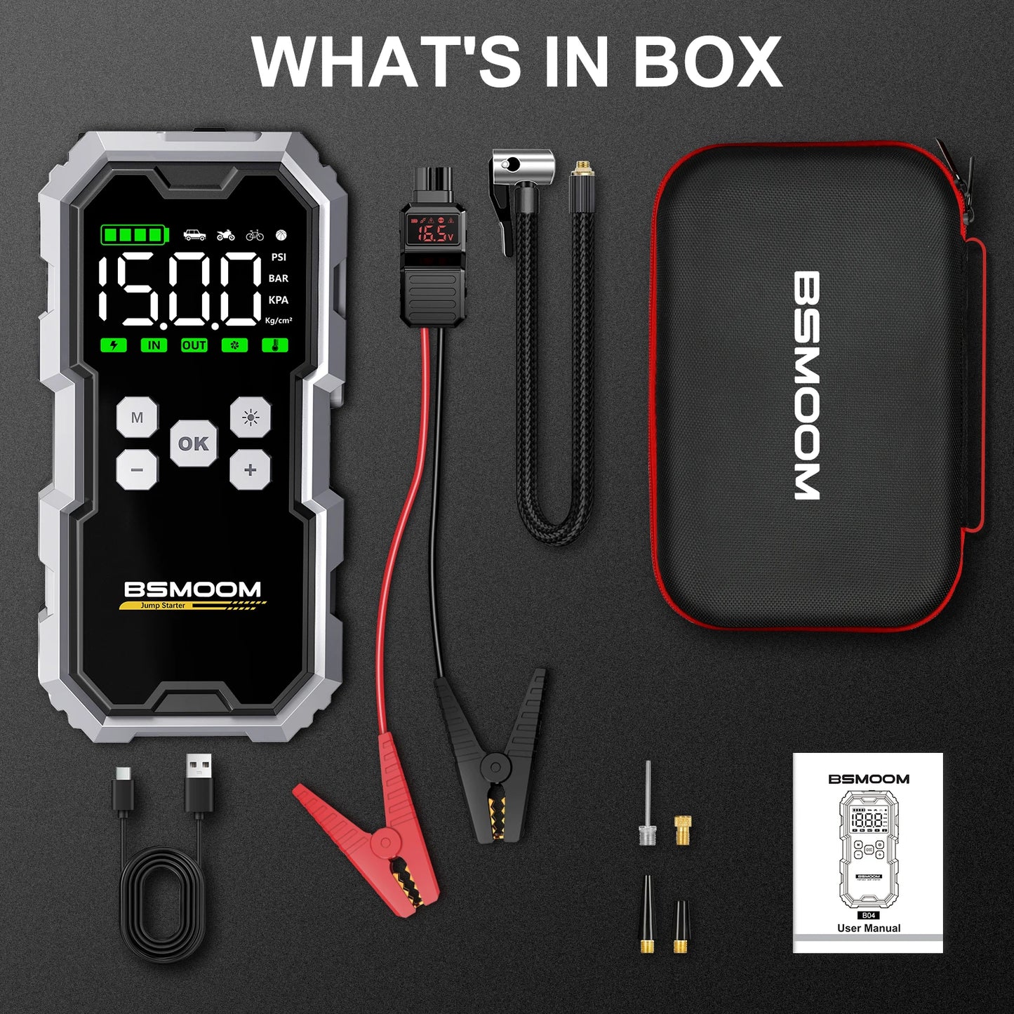 Car Jump Starter Pump Air Compressor Starting Device Booster Power Bank 12V Digital Tire Inflator 150PSI
