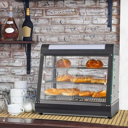 3 Tiers Commercial Food Warmer 1200W Countertop Pastry Food Pizza Display Case