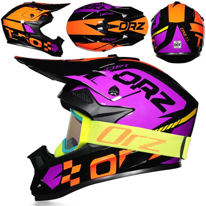 DOT Approved Off Road Helmet with Goggles Motocross Helmet Dirt Bike ATV Motorcycle Helmet Moped Dirtbike Racing Dirtbike Helmet