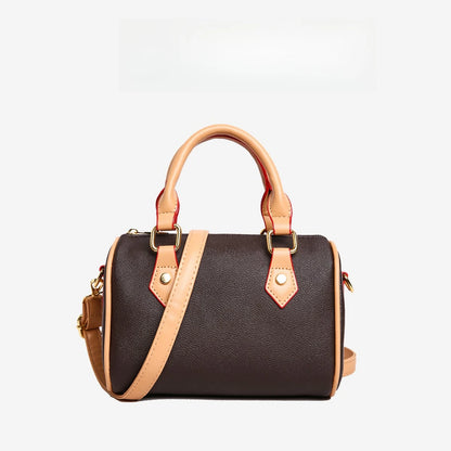Vintage Brown PU Leather Boston Bag Women's Lightweight Small Crossbody Bag Luxury Designer Handbag Shoulder Bags for Phone