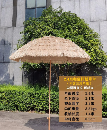Hot-selling outdoor shading simulation straw garden decorative umbrella can be turned to sunscreen sun umbrella