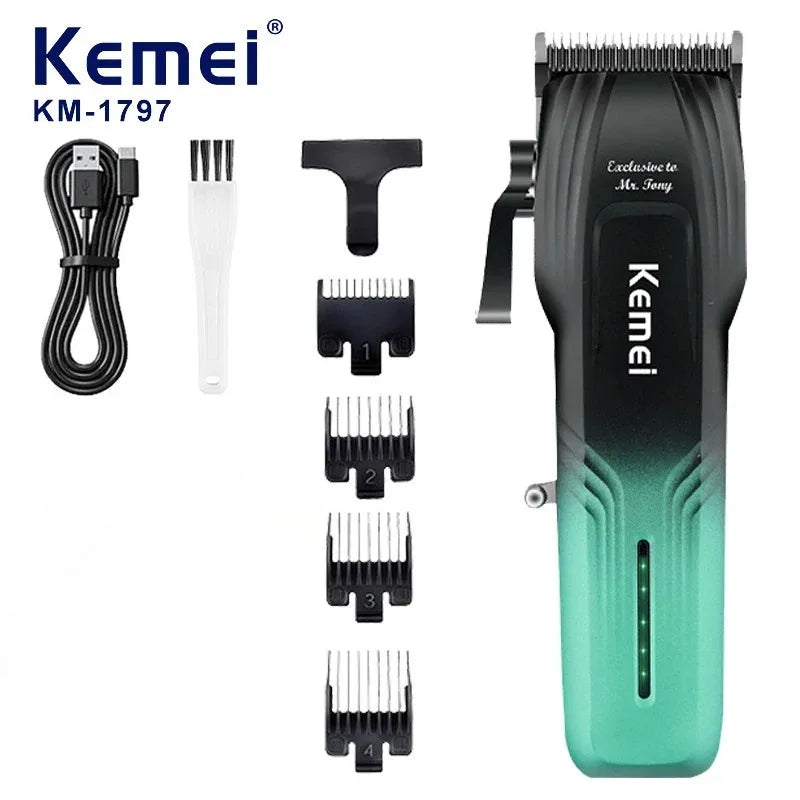 Kemei KM-1797 Powerful Cordless Hair Clipper Electric Professional Barber Hair Trimmer Beard Haircutting Machine Rechargeable