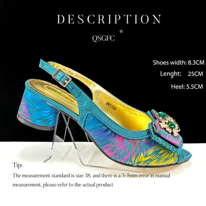 QSGFC New Design Nigerian Style Women Heels Shoes And Elegant Bag Set Color Matching Handbag Wedding Party Women Shoes