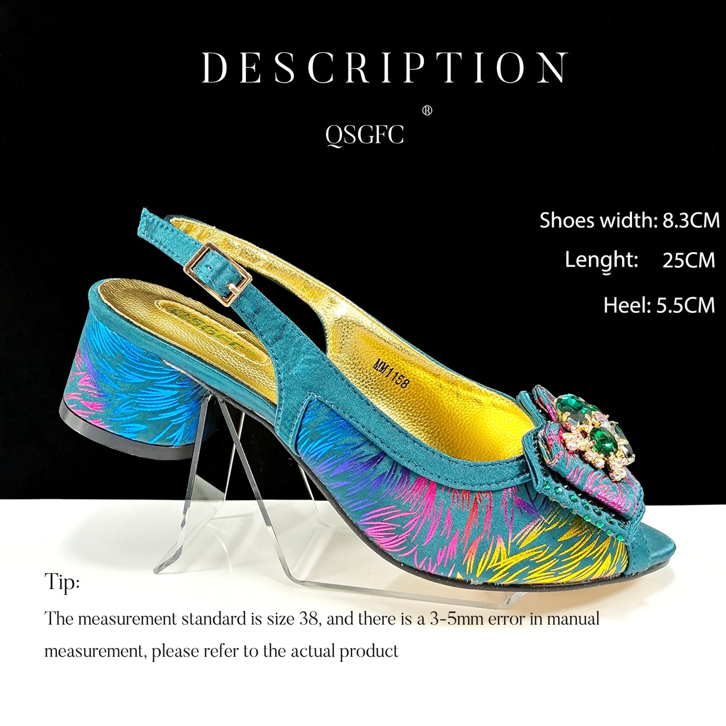 QSGFC Italian Design Color Matching Rhinestone Comfortable High Heel Shoes And Bag Fashion Style Pointed-Toe Shoes For Women