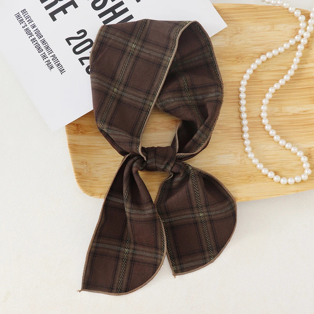 British Cotton Skinny Plaid Scarf Fashionable Outfit Hairband Necktie Scarf Small Shawl Headscarf Neck Protection Scarf 11X120cm