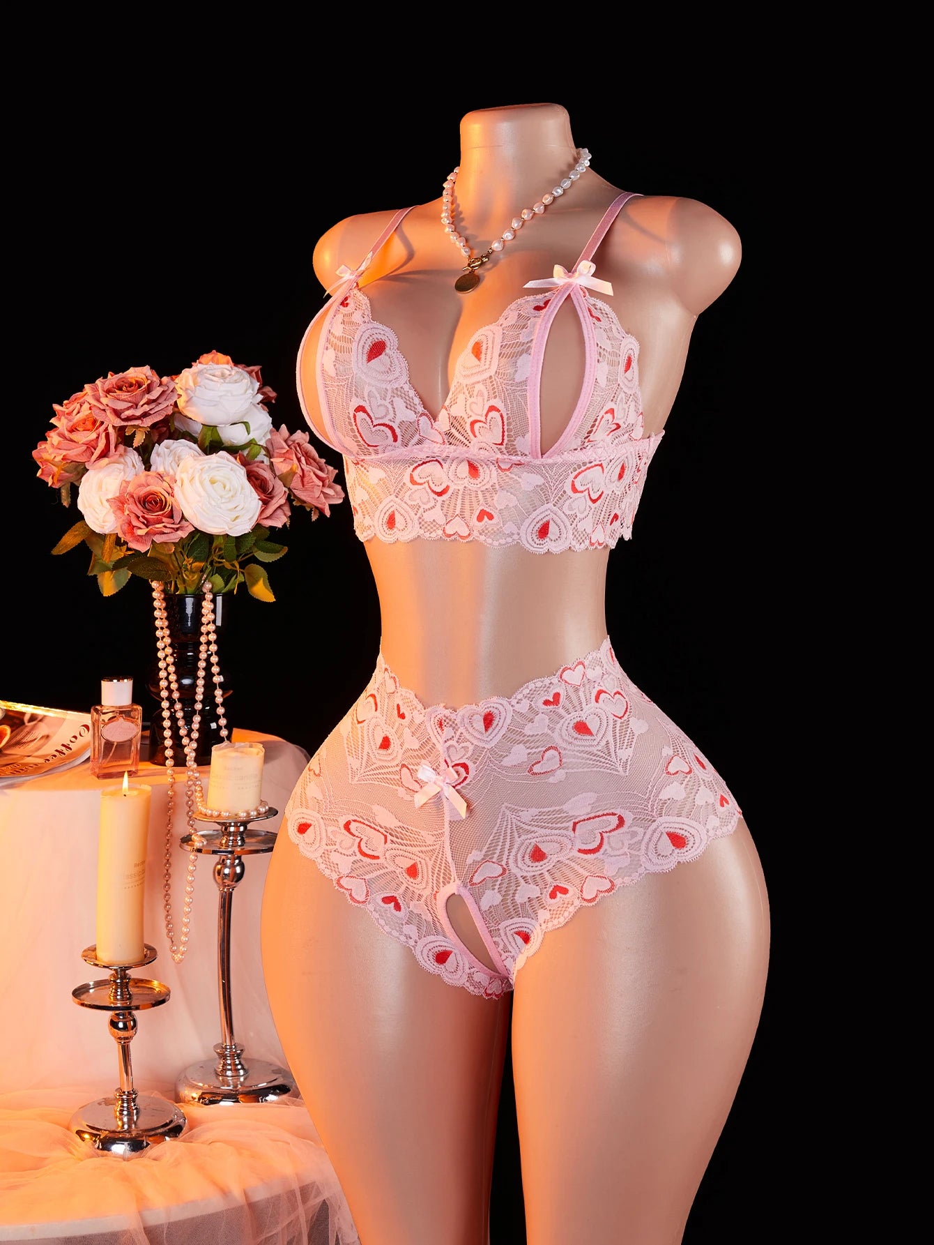 Pink Lace Open Brassiere Crotchless Panties Sexy Lingerie Female Sling Seductive Women's Fetish Transparent Underwear Sets